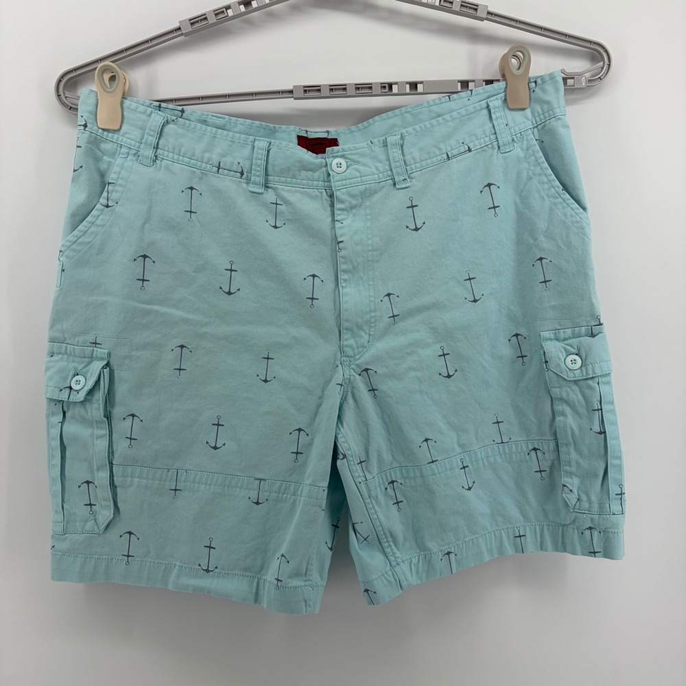 Foundry Supply Co Mens Big Tall Cargo Shorts 50 Aqua‎ Blue Anchor Print Cotton